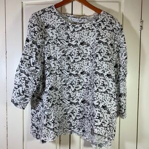 Habitat Womens Black White Abstract Print Button Back Top 3/4 Sleeve Size M